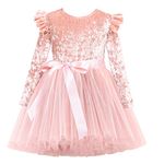 Flofallzique Baby Girls Velvet Dress Long Sleeves Toddler Ruffle Tulle Dress (2, Dusty Pink)