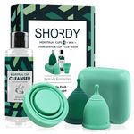 SHORDY Menstrual Cup Beginners Kit, Menstrual Cup PH Balanced Gel Cleaner Wash, Collapsible Sterilizer Cup and Silicone Period Cups (Small & Large), an Alternative to Tampons, Pads and Disc for Women