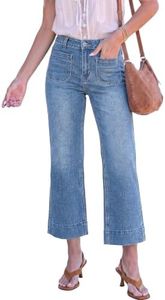 luvamia Wide Leg Jeans for Women Trendy High Waisted Flare Jeans Cropped Denim Pants Stretchy Baggy with Patch Pockets Jeans for Women Trendy Business Casual Clothes for Women Blue Tides Size 10