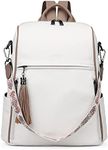 FADEON Leather Backpack Purse for Women Designer Travel Backpack Purses PU Fashion Ladies Shoulder Bag with Tassel, Pure White With Brown, Medium (14-in Height), Leather Backpack Purse for Women