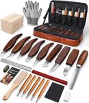 AIZMOZIA Wood Carving Kit, 30Pcs Wood Carving Tools Set with Leather Storage Bag, Deluxe Whittling Kit, 9 Wood Carving Knives 5 Chisels 4 Blocks Woodworking Tools for Beginners Enthusiasts Adults Gift