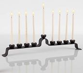 RTZEN Judaica - Royal Wrought Iron Hanukkah Menorah, Handmade, 9 Branches Israel Décor, for all 8 nights of Chanukah, Blacksmith Hanukah Standard 5/16 Candles Holder, Uniquely Forged Rot Metal Black