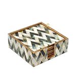 DULI Set of 6 MDF Wood Tea Coasters with Stand (10 * 10 cm) (MOPZigzag)