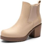 DREAM PAIRS Women's High Chunky Heel Chelsea Ankle Boots Slip On Elastic Fall Heeld Booties Shoes, Size 7.5, NUDE-SUEDE, FRE