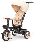 UBRAVOO Baby Tricycle,7 in 1 Foldable Trike for Kids age 6M+ to 5 Years,Headlights.1-Step Brake Folding Pedal, Extended Canopy, Detachable Guardrail, All-Terrain Stroll & Steer Bike Stroller (Khaki)
