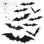 60 Pcs Halloween Bats Decoration, 4 Different Sizes Realistic PVC Black 3D Scary Bat Sticker for Home Decor DIY Wall Decal Bathroom Indoor Hallowmas Party Supplies