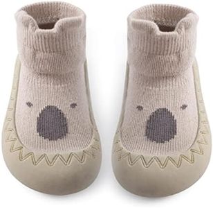 Exegawe Baby Sock Shoes Toddler Cartoon Soft Rubber Sole Non Slip Floor Slipper for Boys Girls First Walking (Khaki Raccoon, Tag23/18-24 M)
