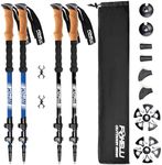 Foxelli Hiking Poles Bundle (2 Pairs) – Black & Blue Collapsible Lightweight Carbon Fiber Trekking Poles with Accessories