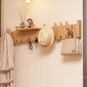Tlongxia Innovate Moon Beech-12 Hooks Wall Mounted Coat RackHooks Piano Key Hangers Natural Solid Wood Hanger Non-Woven Fabric Clothes Hangers for Closet, Kitchen, Bedroom, Bathroom, Entryway