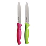 Kai Stainless Steel Kitchen and Vegetable Knife Plain and Serrated Blade Set, 2-Piece (Pink-Green)