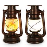 Solar Lantern Vintage LED Storm Lantern Dancing Flickering Flame Two Modes Solar Powered Lights Waterproof Hanging Outdoor Garden or Room Ornaments Auto On Off for Camping Yard Patio Porch 2 Pack