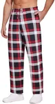 Ekouaer Men's Pajama Pants Plaid Pj Lounge Pants Soft PJ Bottoms with Pockets & Drawstring Red and White Plaid XL