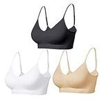 Comfyin Padded Bralette for Women Straps Sleep Bras Seamless Yoga Sport Bras 3 Pack（Black+Beige+White,S