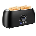 Toaster 4 Slice JEWJIO, 1.5” Extra Wide Long Slots, 1300W Stainless Steel with LCD Timer, Defrost/Reheat/Cancel/Bagel, 6 Browning Levels, Removable Crumb Tray, Ideal for Bagels, Waffles, Matte Black