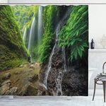 Ambesonne Waterfall Decor Shower Curtain, Waterfalls Side Valley in Indonesia with Asian Bushes Above The Hills, Fabric Bathroom Decor Set with Hooks, 70 Inches, Green and Brown