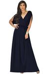 koh koh Plus Size Womens Long Formal Short Sleeve Cocktail Flowy V-Neck Casual Bridesmaid Wedding Party Guest Evening Cute Maternity Work Gown Gowns Maxi Dress Dresses, Navy Blue XL 14-16