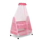 Kiddery Polkamania | Baby Cradle | Mosquito Protection Net | Comfortable Jhula Bed for New Born Baby | All Wheel Lock | Palna | Uyyala | Girls | 0-8 Months | Pink