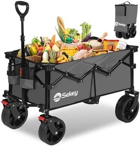 Sekey Folding Festival Trolley, 330LB Capacity Heavy-Duty Camping Wagon with Wide All-Terrain Wheels, 135L Garden Beach Cart, Brake, Patented Four-Directional Foldable Design, Grey