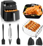 Air Fryer Liners for Ninja AF140UK AF180UK, 11 PCS Silicone Air Fryer Accessories for Air Fryer PRO 4.7L/6.2L, Including Air Fryer Baskets, Grilling Rack, Gloves, Oil Brush, Food Clip, Spatula