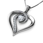 DEPHINI - Elegant Necklace - 925 Sterling Silver - Heart Pendant with CZ Crystals - Fine Jewellery Woman Necklace - 18" Rhodium Plated Silver Chain - A Cubic Zirconia - Gifts for Women