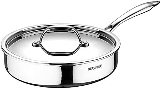 BERGNER Argent TriPly Stainless Steel 26 cm Sautepan with Stainless Steel Lid, 3.1 L Saute Pan, Stay Cool Cast Handle, Food Safe, Durable, Dishwasher Safe, Induction and Gas Ready