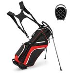 COSTWAY Golf Stand Bag, Lightweight Golf Club Bags with 14 Way Top Dividers, 6 Pockets, Cooler Bag, Dual Strap and Rain Hood, Waterproof Golf Trolley Bag for Men & Women (Red)