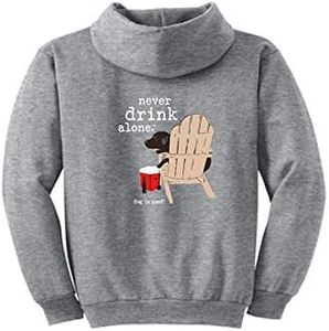 Dog is Good Never Drink Alone Unisex Hoodie - Great Dog Lovers (Grey, Medium)