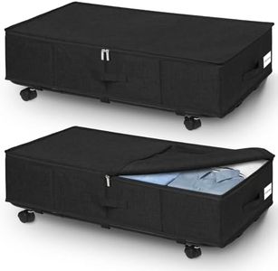 punemi 50L Under Bed Storage Containers With Wheels 2 Pcs, 29.5 X 15.7 X 8.7 Inch Height Underbed Storage W/Lid & Metal Bottom Support, Clothing Blanket Shoe Storage Bin, Dorm Room Essentials, Black