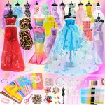 800+Pcs Girls Fashion Designer Sewing Kit 30 Fabric Mannequin Sketchbook Clothing Accessories Creative DIY Craft Activity Toys Set Doll Clothes Making Kit Teen Girls Kids Present for Age 6-12+