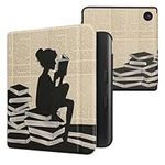 kwmobile Case Compatible with Kobo Libra Colour Case - eReader Cover - Girl and Books Black/Beige