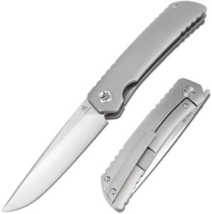 KATSU Folding Knife ZDP-189 Steel 3.5" Blade,Japanese Sandblasted Titanium Handle Pocket Knife with Clip Convex Grind Frame lock, Quick Open EDC Flip Knives for Men Leather Sheath Hiking Camping