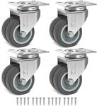 GBL Heavy Duty Castor Wheels + Screws - 50mm Up to 880lbs - 4 Pack No Floor Marks Silent Castor for Furniture - Rubber Covered Trolley Wheels - Silver Casters