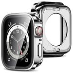 Amizee 2 in 1 Case [2-Pack] Compatible with Apple Watch Series 9 Series 8 Series 7 45mm with Built-in Screen Protector, Straight Edge Hard PC Full Body Protective Cover for iWatch 45mm, Silver