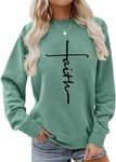 YITAN Faith Women Graphic Oversized Sweaters Drop Shoulder Sweatshirts Light Green Medium