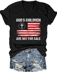 God's Children are Not for Sale T-Shirt Women Funny Quote Flag Shirts Casual V-Neck Tee Tops, Black, X-Large