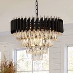 FLOSTON Modern Crystal Chandeliers Black Gold K9 Crystal 4 Tier Round Crystal Chandelier Ceiling Light Fixture for Living Room and Hallway 500mm…