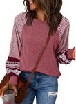 SHEWIN Womens Tops Casual Long Sleeve Shirts Crewneck Cute Top Raglan Striped Shirt Loose Tunics Fall Outfits for Women 2025 Red S