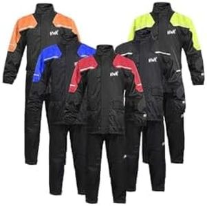 HWK Motorcycle Rain Suit for Men and Women, Two-Piece Waterproof Motorcycle Rain Gear with Reflective Rain Jacket and Rain Pants for Weatherproof All-Season Riding, Blue, Medium