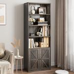 IDEALHOUSE Bookcase with Doors Industrial Bookshelf 11.8in Depth Display Storage Shelves 71.4in Tall Farmhouse Bookcases Wooden 6 Shelf Bookshelvels for Bedroom, Living Room, Home Office