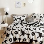 YuHeGuoJi Floral Duvet Cover King Size 100% Cotton Black and White Duvet Cover 3 Pieces Set 1 Cute Botanical Duvet Cover with Zipper Ties 2 Pillowcases Farmhouse Cartoon Plant Bedding Set Soft