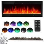 INMOZATA Wall Mounted Electric Fireplace 80inch Insert Recessed Large Media Wall Electric Fire Crystals Log Effect Flame Fire 9 LED Color with Remote Control