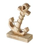 WHW Whole House Worlds Mariners Rope Wrapped Anchor Sculpture, Hand Carved, Mango Wood, Black Base, 8.25 Inches Tall, Bottom Pads