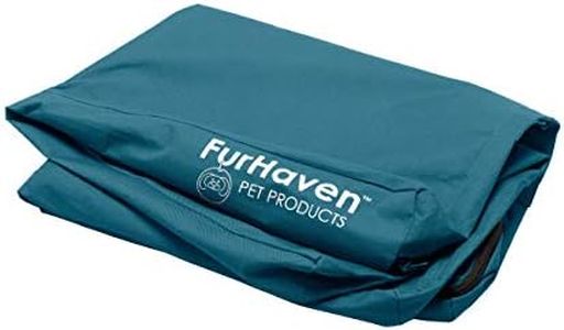 Furhaven Pet Dog Bed Cover - Deluxe Mat Water-Resistant Indoor Outdoor Logo Print Traditional Foam Mattress Pet Bed Replacement Cover for Dogs and Cats, Deep Lagoon, Jumbo