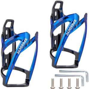 SPEEDCYC Bike Water Bottle Holder Ultra-Light Bicycle Bottle Cage with Screws Tool, Universal Cycling Cup Holder for MTB, Mountain Bikes,Blue-PolyAUrbonate 2 Pack