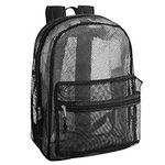 Trailmaker Transparent Mesh Backpack for School, Beach, and Travel, with Padded Shoulder Straps (Black)