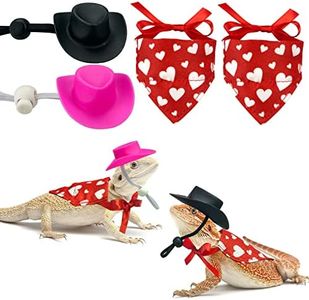 Vehomy 4Pcs Valentine's Day Bearded Dragon Outfit Bearded Dragon Cowboy Hat & Lizard Bandana Small Pet Love Heart Scarf Cowboy Costume Accessories for Lizard Hamster Leopard Gecko