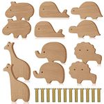 Qunclay Wooden Animal Cabinet Knobs Decorative Wood Dresser Knobs with Screws Dresser Pulls Wood Marine Woodland Animals Knobs Furniture Knobs Nursery Drawer Handles for Decor (Zoo, 12 Set)