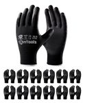 AnTools 12 Pairs Skin-Friendly PU-coated Work Gloves, Seamless Knit, Lightweight, Flexible, General-Duty Work Gloves for Men and Women, Black, X-Large