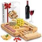 Zulay Kitchen Premium Bamboo Cheese Board Set - Extra Thick Bamboo Charcuterie Board Set with 4 Piece Knife Set - Wooden Cheese Board is Perfect for Charcuterie, Wine and Cheese