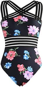 Hilor Women's Tummy Control One Piece Swimwear Slimming Swimsuits Retro Bathing Suits Monokinis Blue&red Floral XL/US14